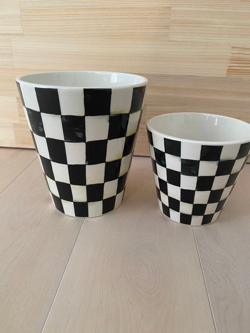 Mackenzie マッケンジーチャイルズ コートリーチェックゴミ箱 鉢入れ2点