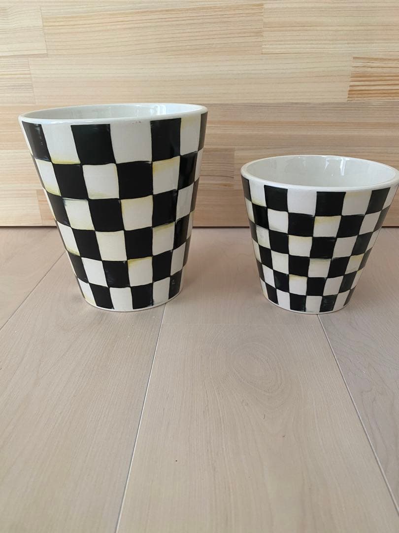 Mackenzie マッケンジーチャイルズ コートリーチェックゴミ箱 鉢入れ2点