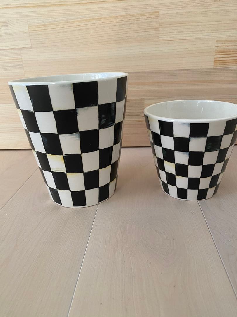 Mackenzie マッケンジーチャイルズ コートリーチェックゴミ箱 鉢入れ2点