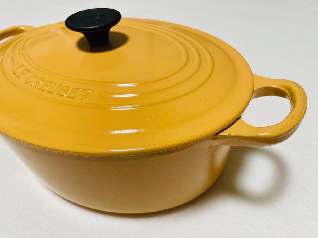 フランス製/ルクルーゼ/ココット/オーバル/25/ホーロー/琺瑯/イエロー/①