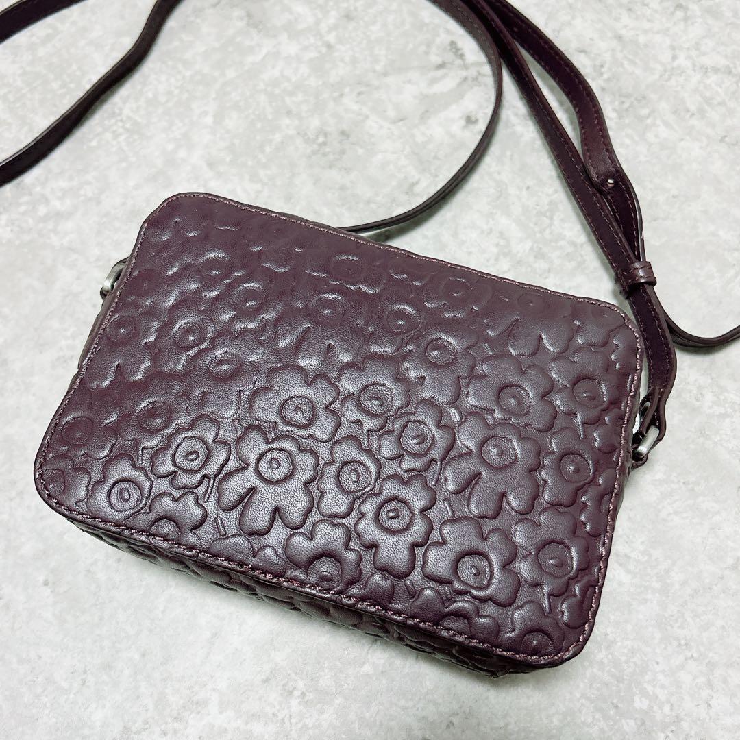 marimekkoショルダーバッグ ポシェット ウニッコ型押し ワインレッド