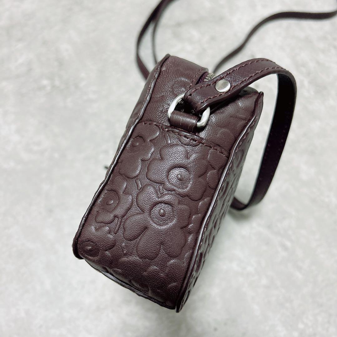 marimekkoショルダーバッグ ポシェット ウニッコ型押し ワインレッド