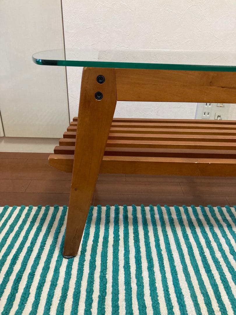 北欧ヴィンテージスタイル 木製ガラストップローテーブル