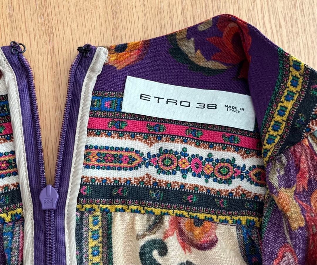 あ*鹿様 エトロ　美品　花柄ストライプマルチカラー長袖ワンピース