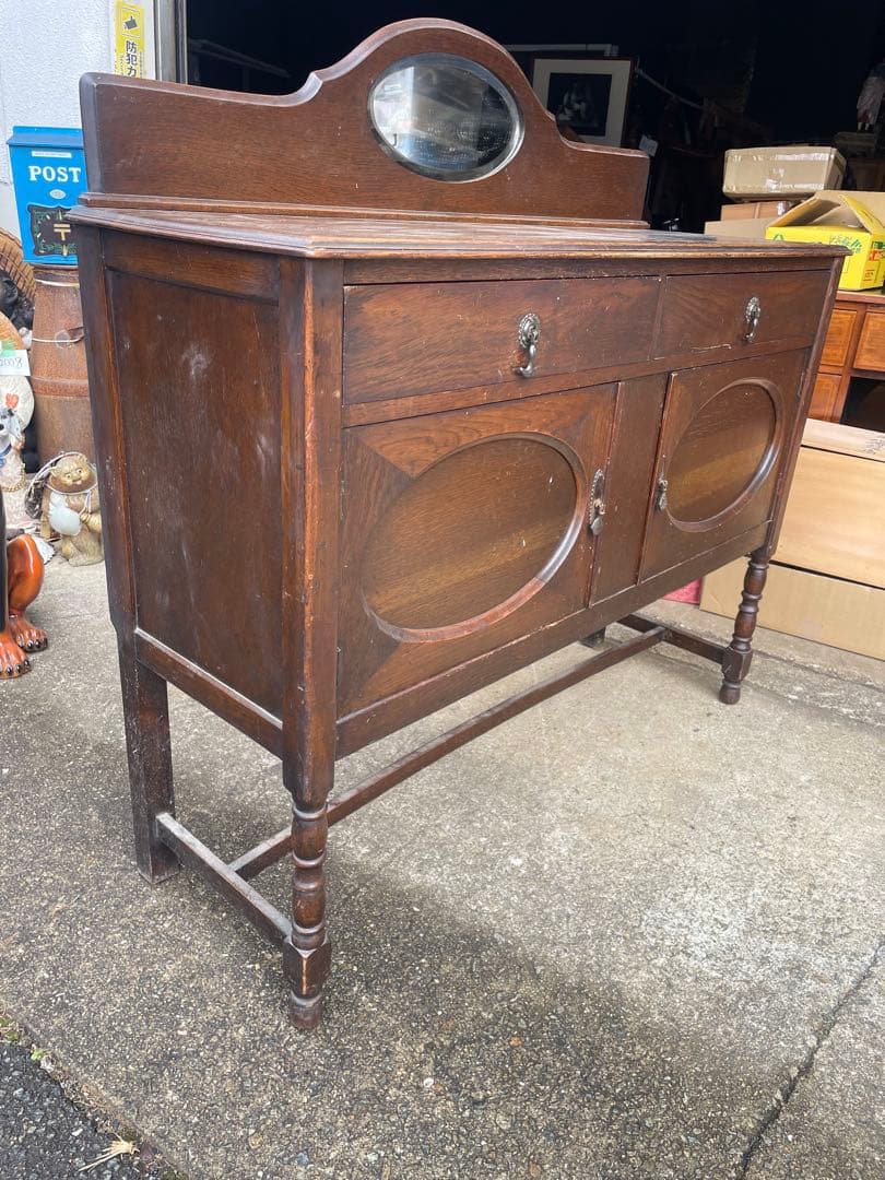 イギリス製 19世紀 アンティーク家具 ミラー付きキャビネット 店舗什器