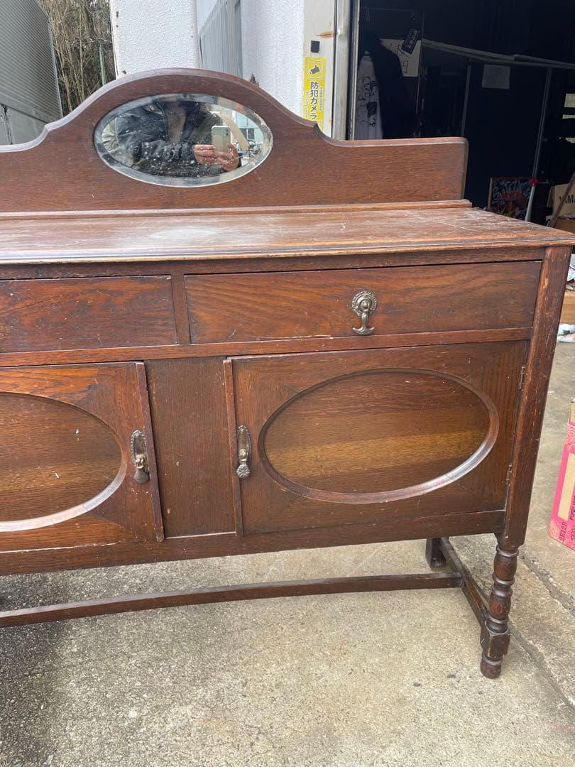 イギリス製 19世紀 アンティーク家具 ミラー付きキャビネット 店舗什器