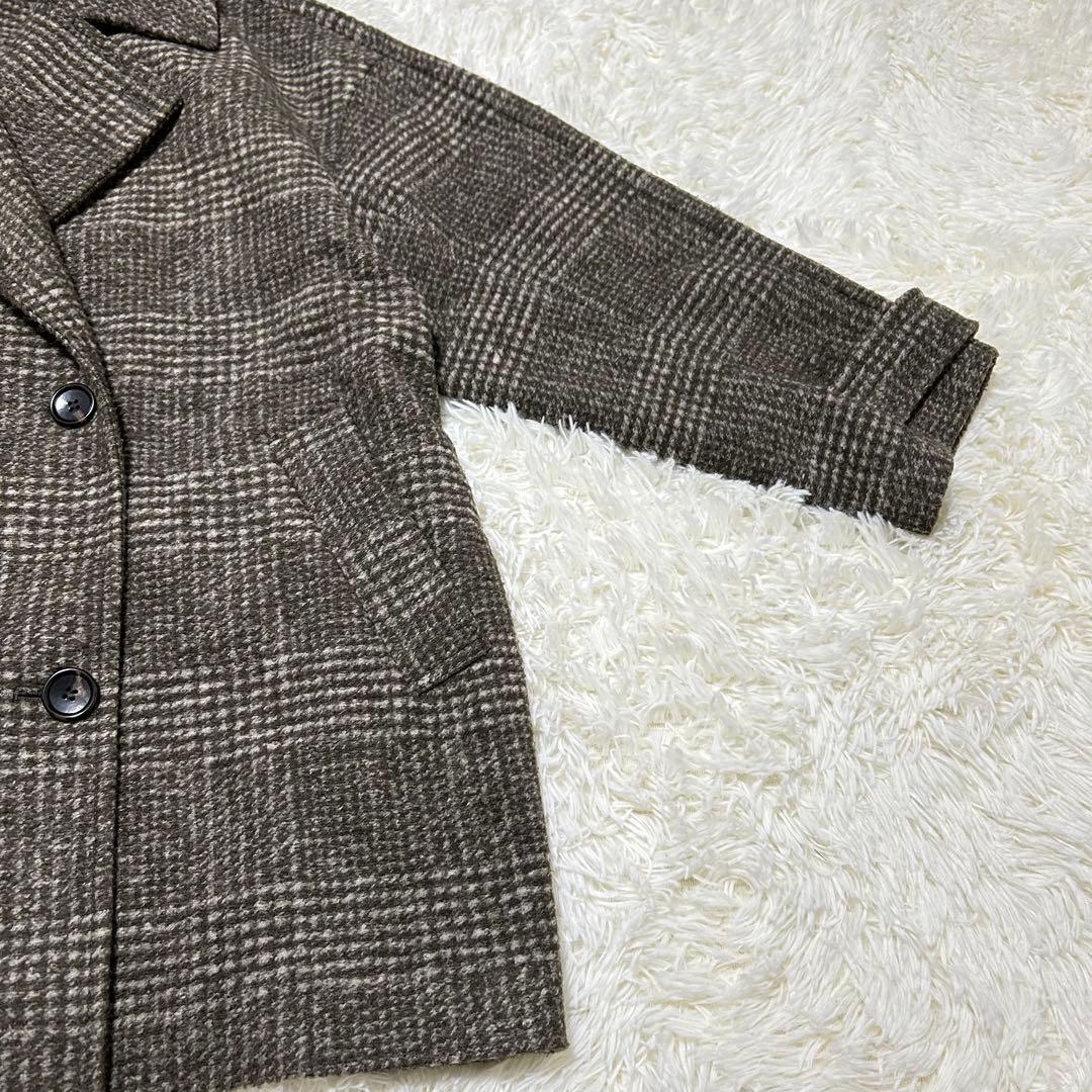 スピックアンドスパン　Wスライバーチェックハーフコート　36 ブラウン　23AW