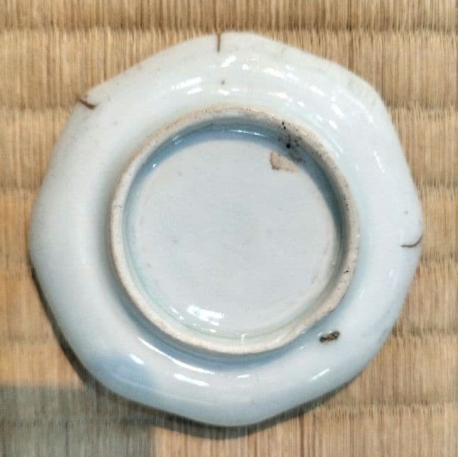 お値下げしました、古伊万里　型紙摺印判　八角豆皿　5枚組　金直し有