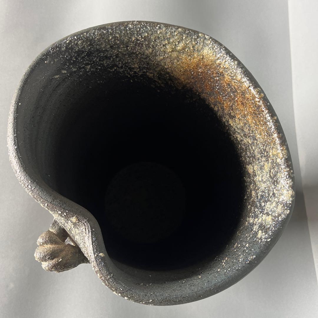 信楽焼傘立て  青窯肌縄手付 高さ４５cm