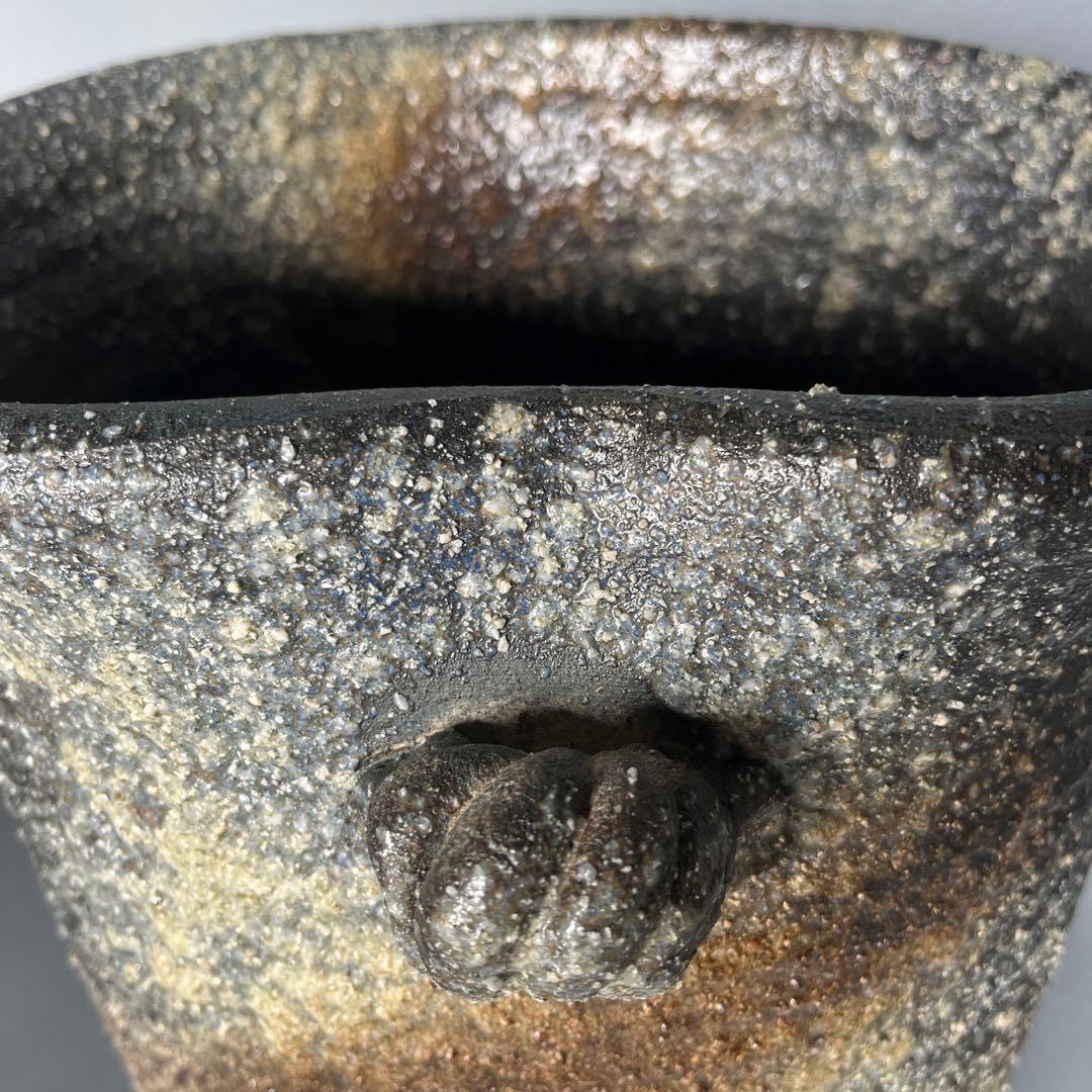 信楽焼傘立て  青窯肌縄手付 高さ４５cm