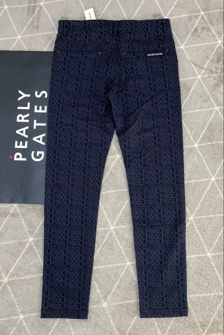 新品 パーリーゲイツ コットンストレッチカルゼ表ピーチ パンツ(4)サイズM/紺