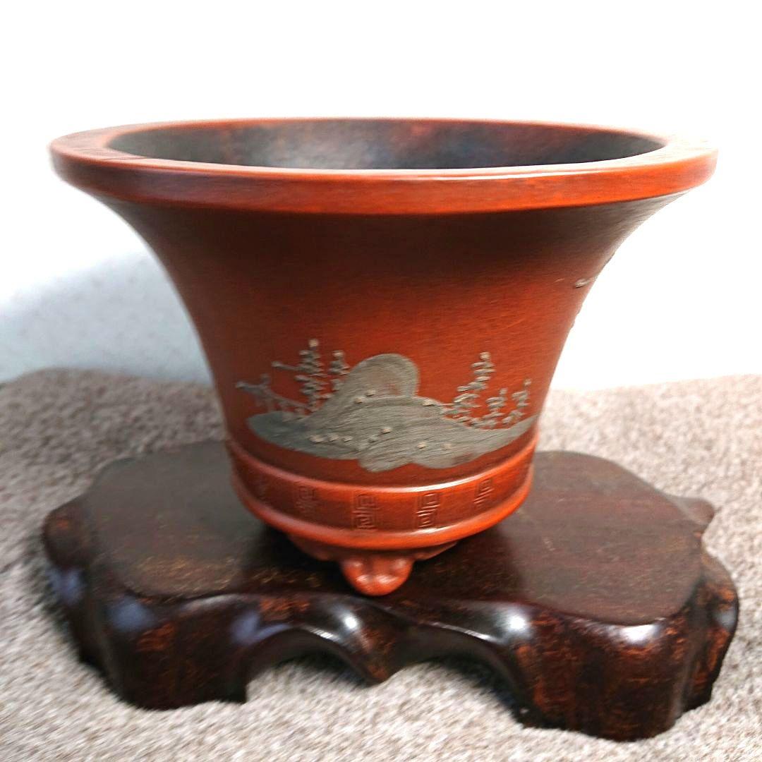 【中国盆栽古鉢】朱泥鉢  盆栽古鉢