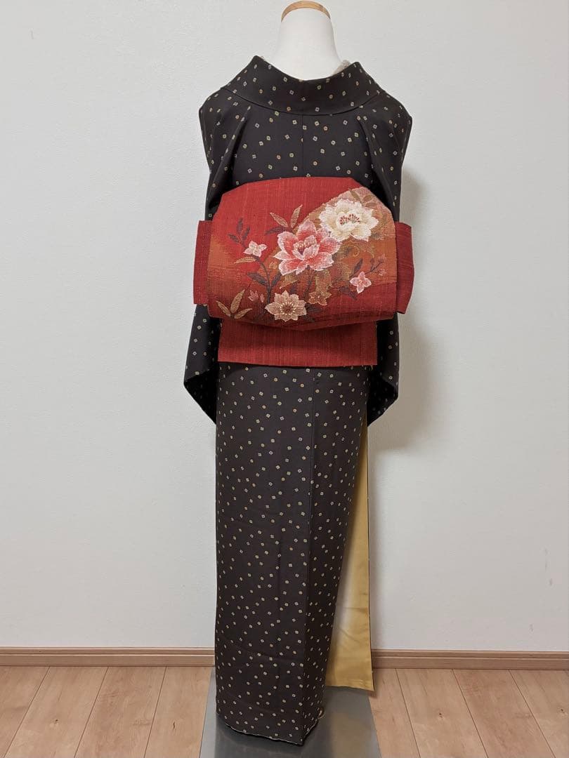 名古屋帯　渡文　花模様　真綿紬　八寸　正絹