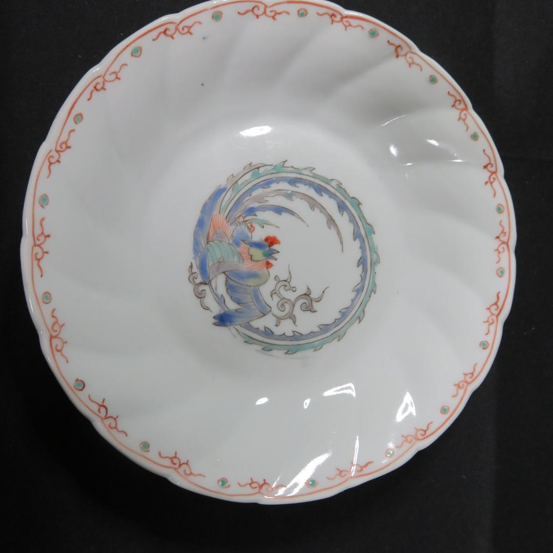 鳳凰 皿 5枚 窯傷 色絵付 銘 古伊万里 明治