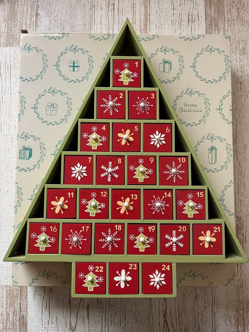 美品 クリスマス ツリー型 アドベントカレンダー 木 ウッド カレンダー お菓子