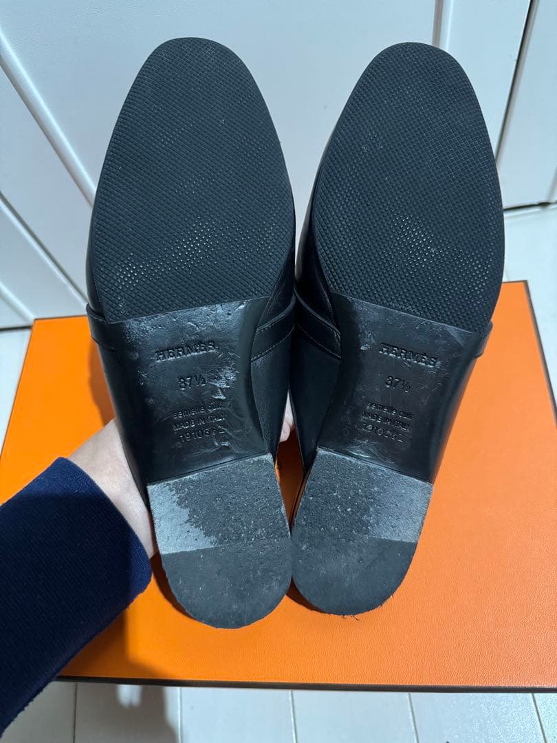 HERMES ブラック レザー ミュール 37.5