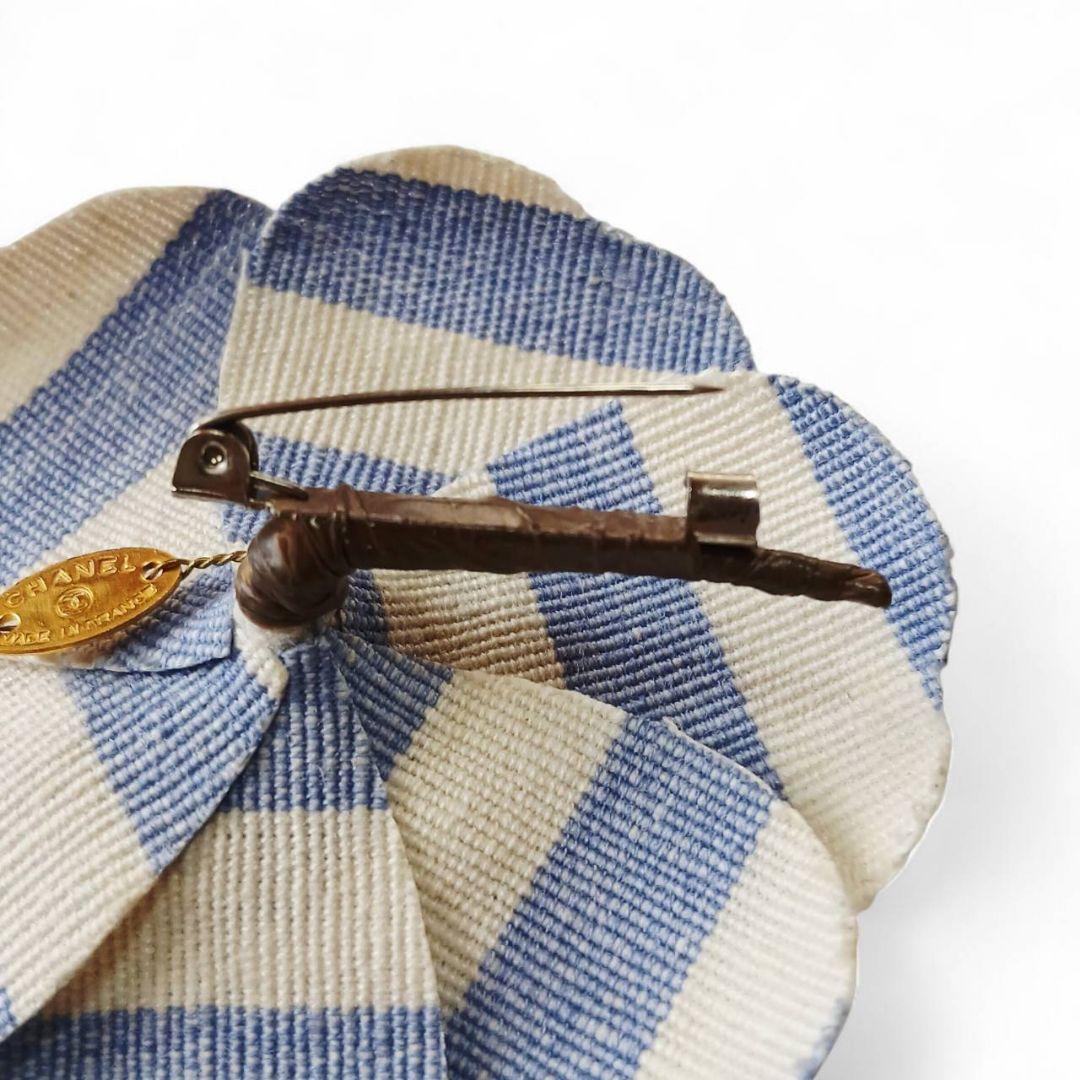 CHANEL シャネル ブローチ コサージュ デニム カメリア ボーダー