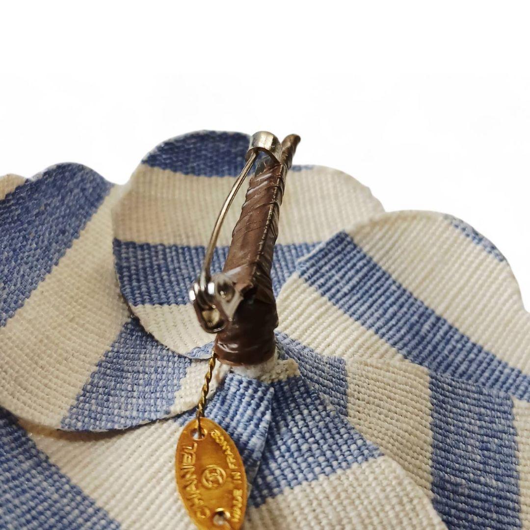 CHANEL シャネル ブローチ コサージュ デニム カメリア ボーダー