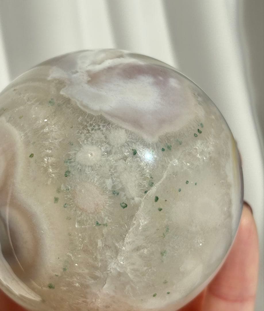 《高品質ピンクアメジスト×レースアゲート》点描クローライトの希少スフィア