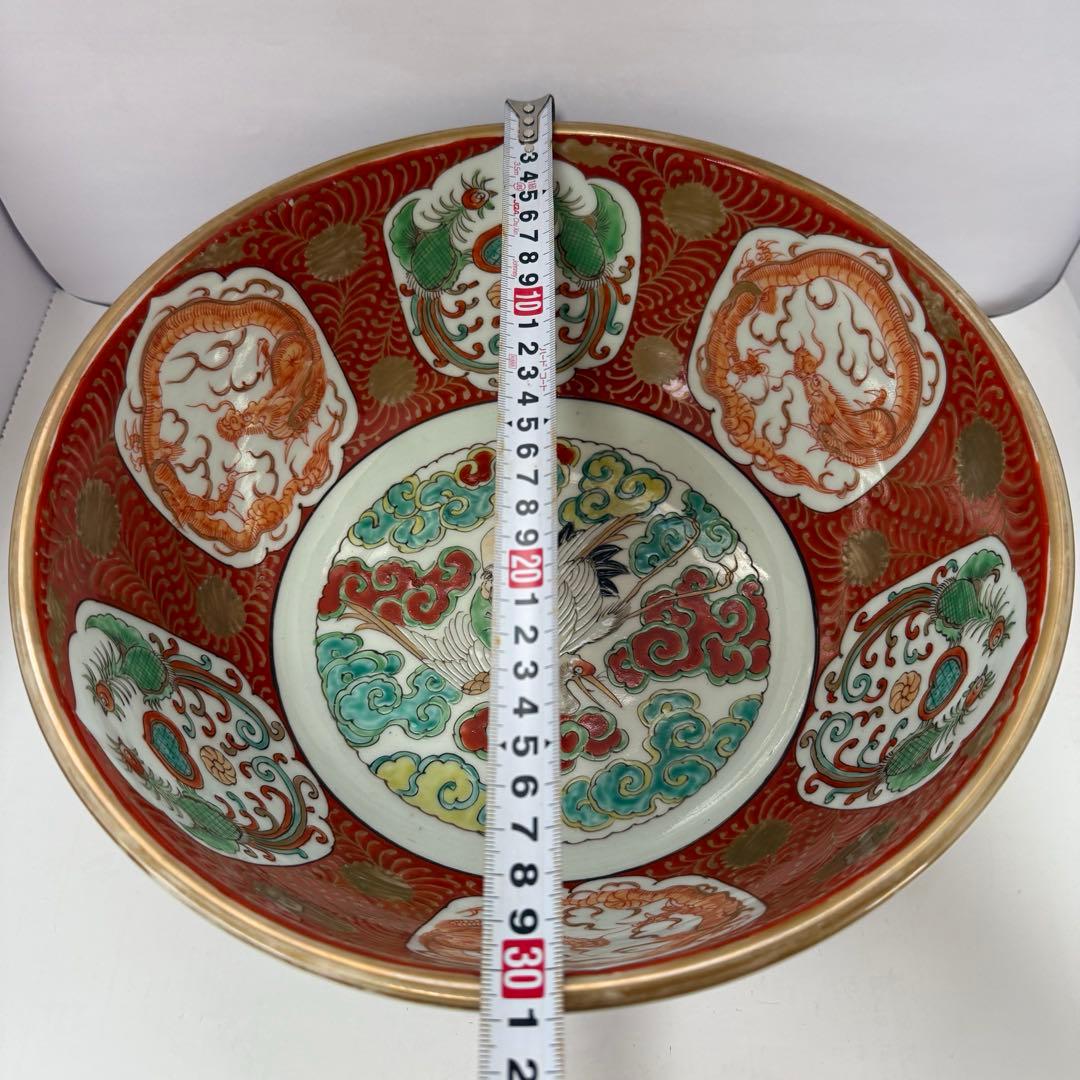 江戸期　古伊万里　金彩色絵　龍鳳文　鶴寿老人30cm 大鉢　送料込み
