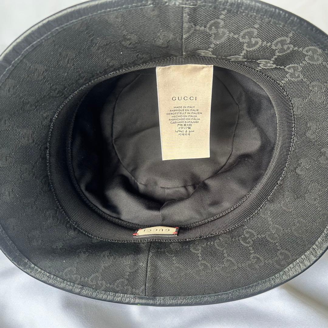 グッチ ハット メンズ ダブルG付き GGキャンバス バケットハット ブラック