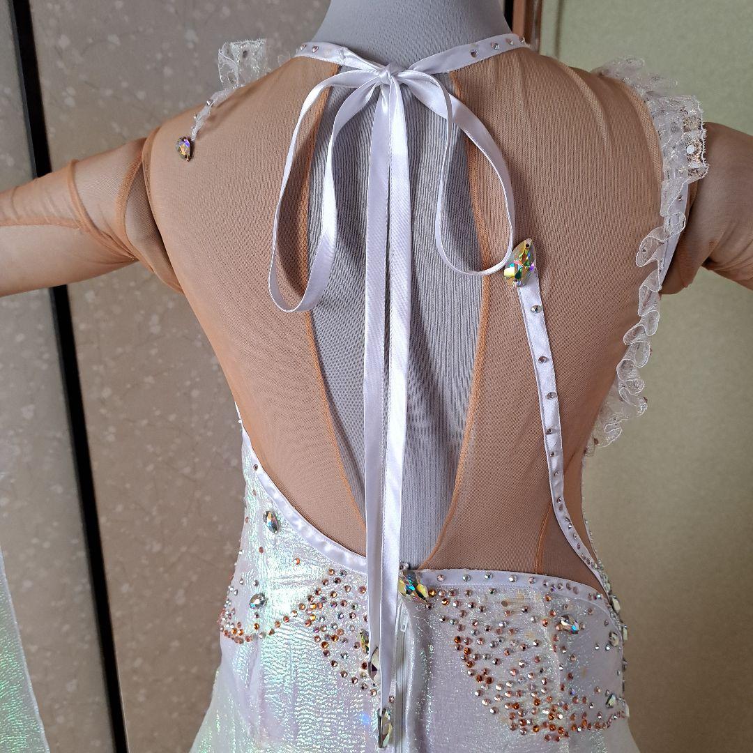 社交ダンスドレス ホワイト ビーズ装飾