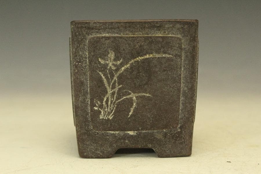 中国美術 紫泥 四方 花盆 葛明祥造 在印 植木鉢(HA513)