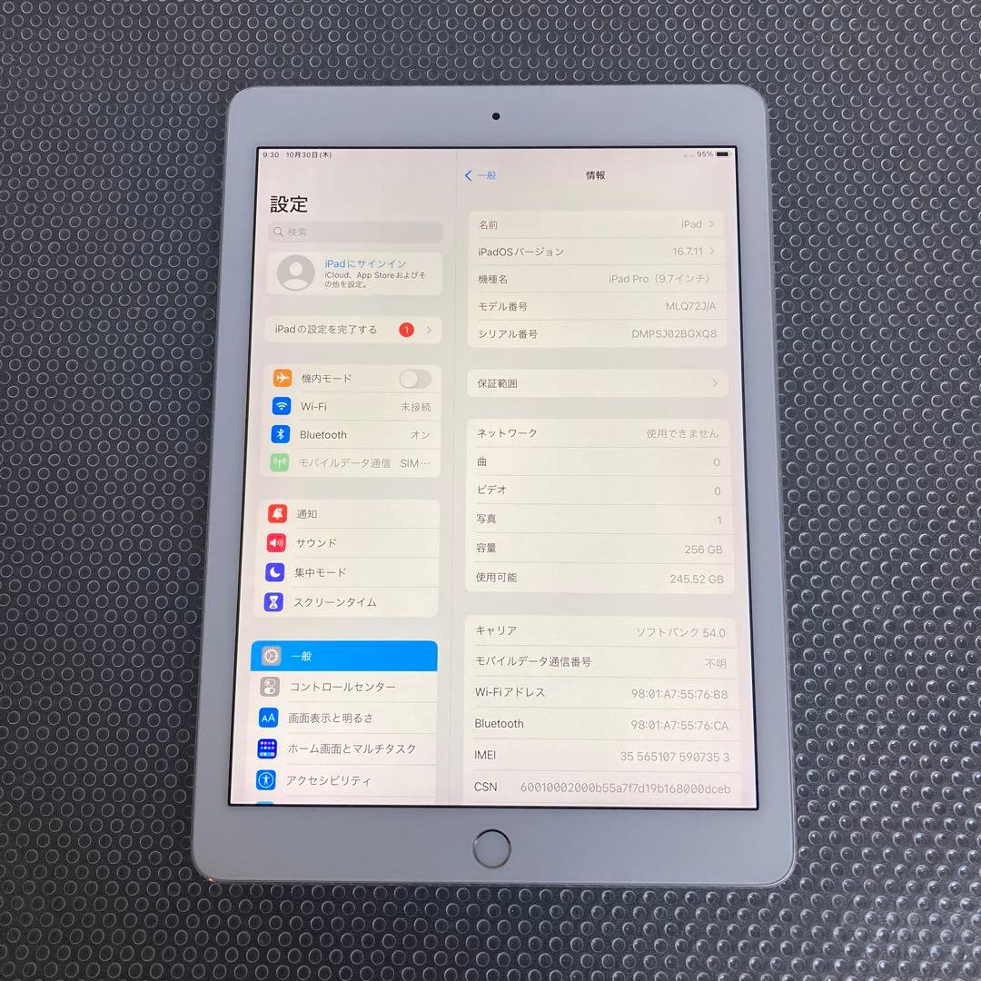 2918 美品☆電池最良好☆iPadPro256GB9.7インチ SIMフリー☆