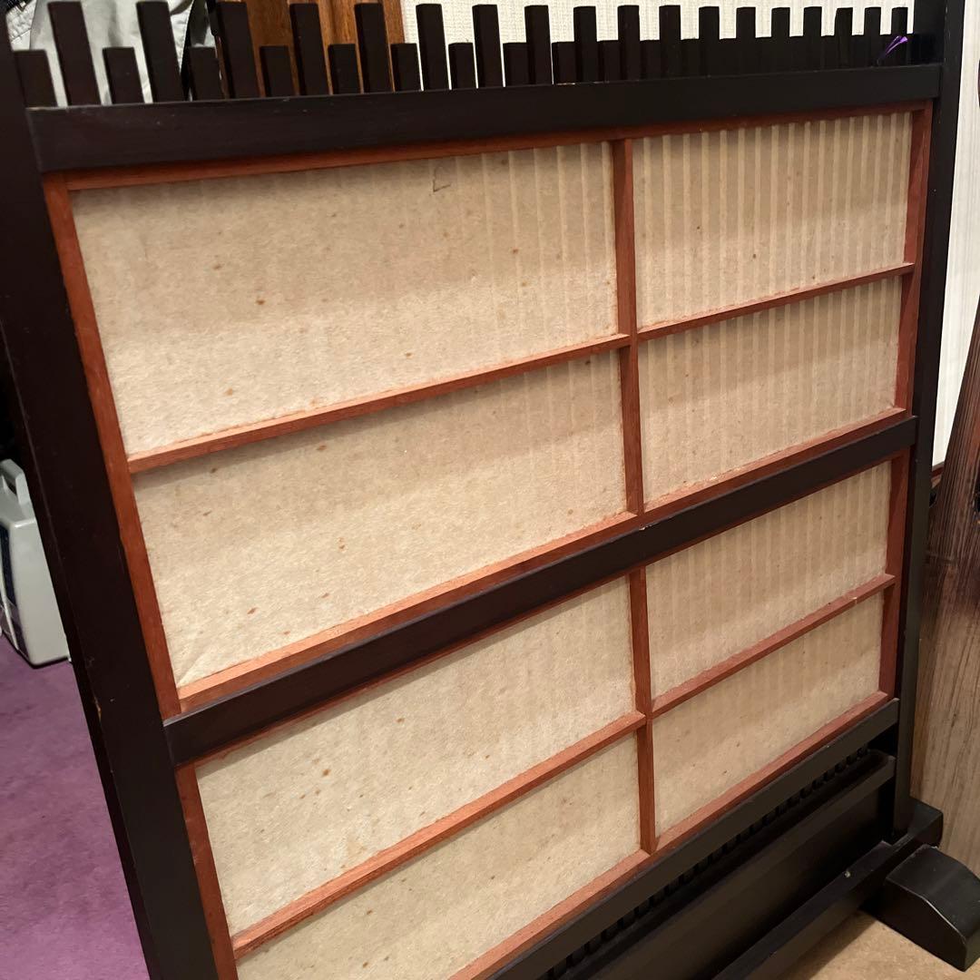 天然木ついたて　間仕切り　衝立和風パーテーション　ヴィンテージ家具　裏障子付き