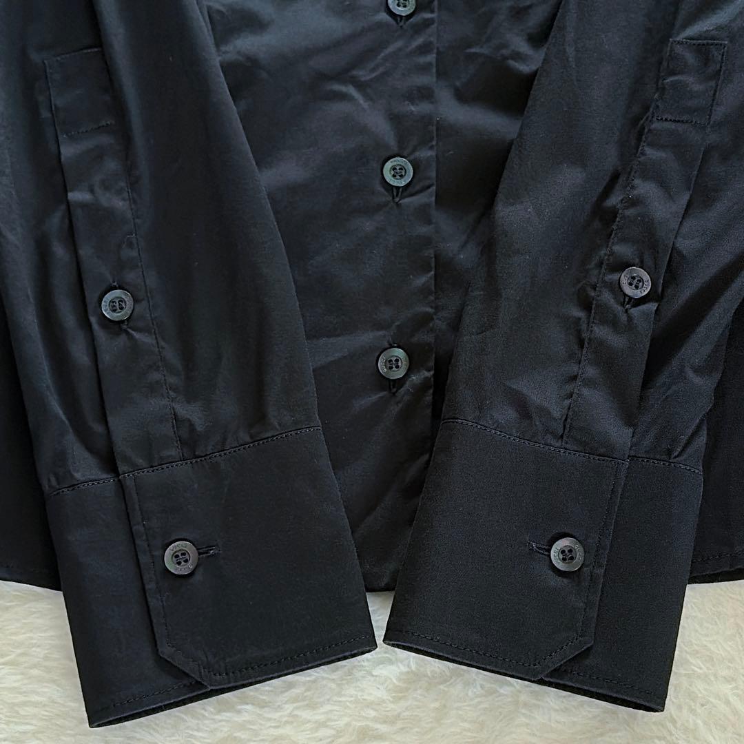 美品✨希少【グッチ】シェリーラインリボン付き長袖シャツ ロゴ刻印ボタン 黒 40