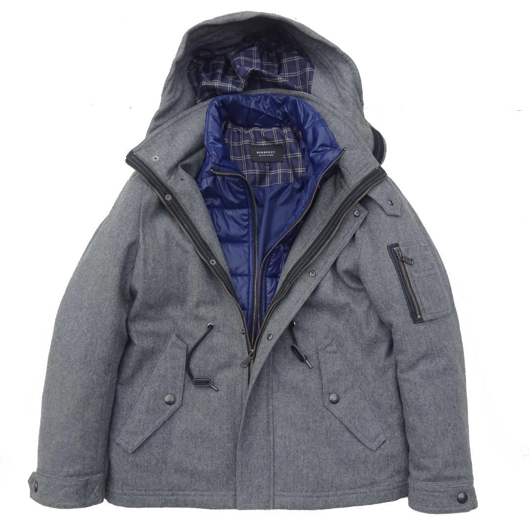 超美品バリーブラックレーベルライナー付きダウン系フードメルトン素材ジャケトLL