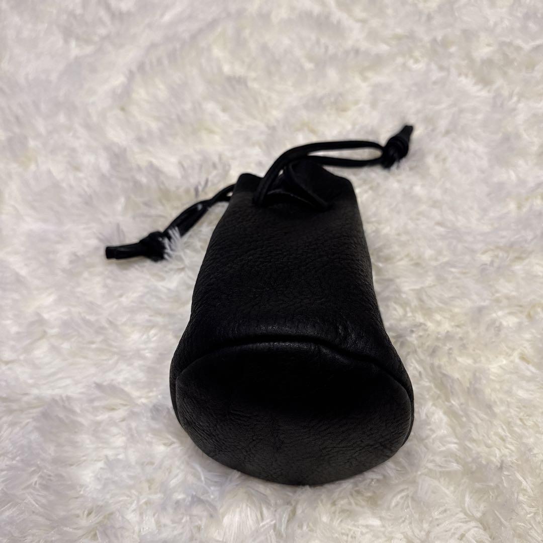 MYTHINKS レザー巾着バッグ 本革 円筒形 ドローストリング仕様 ブラック