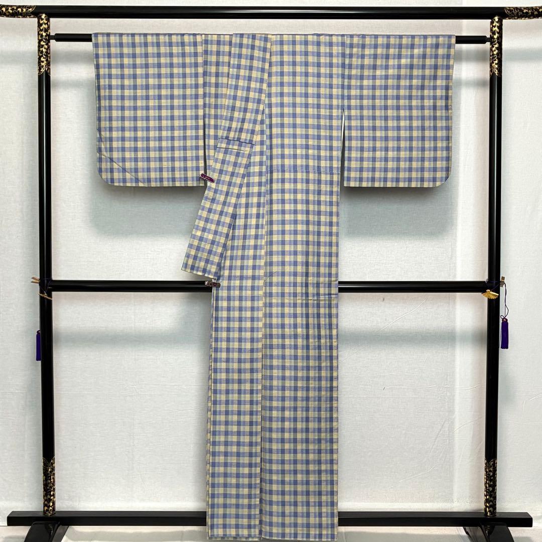 D154 菅原工房　菅原結　漢方染紬　格子柄　チェック　正絹　着物　袷　極美品