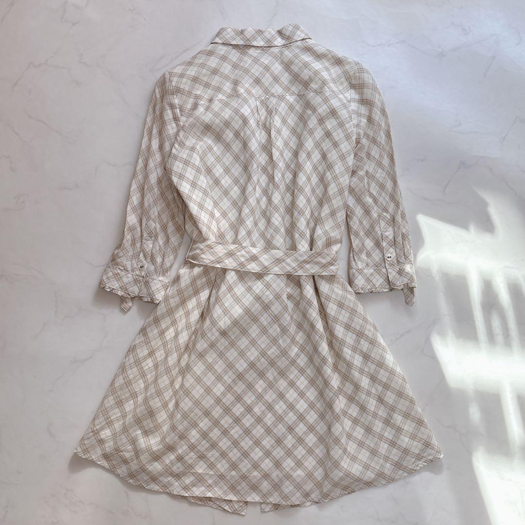 バーバリーブルーレーベル✨️シャツワンピース ノバチェック 紐ベルト 刺繍 ホース