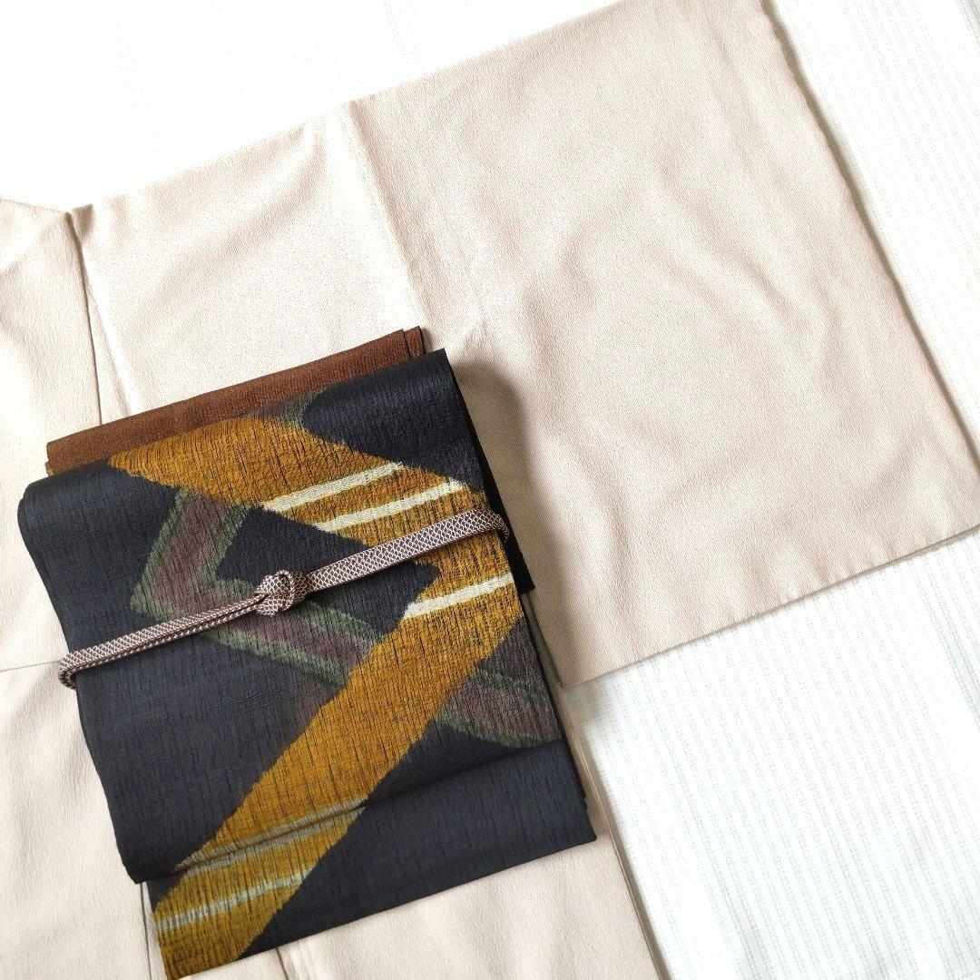 【洒落袋帯】職人技が光る「櫛織り」/大胆デザイン♪ 黒 440cm