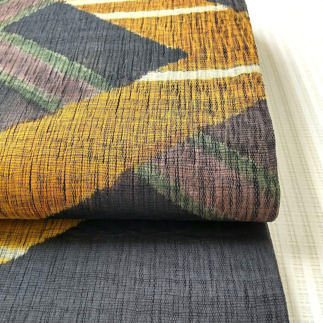 【洒落袋帯】職人技が光る「櫛織り」/大胆デザイン♪ 黒 440cm