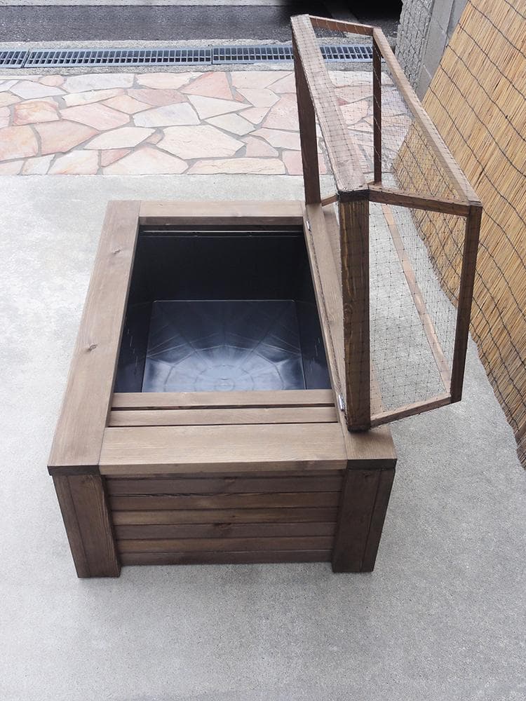 高さの有るビオトープ 60L　トロ舟＆木枠セット（3D防鳥網付き・棚付き）