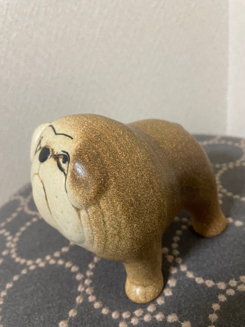 リサラーソン 置物 ケンネル ブルドッグ（中）グレー &ベージュ　2点セット　犬