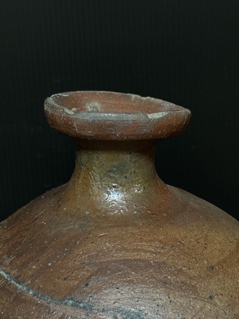 室町時代 極上 古備前 被焼 拉口緋襷自然釉 船徳利 蕪徳利 花瓶 酒器