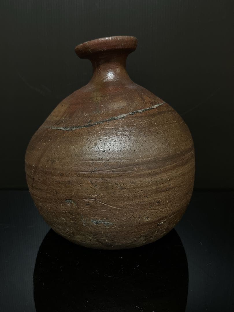 室町時代 極上 古備前 被焼 拉口緋襷自然釉 船徳利 蕪徳利 花瓶 酒器