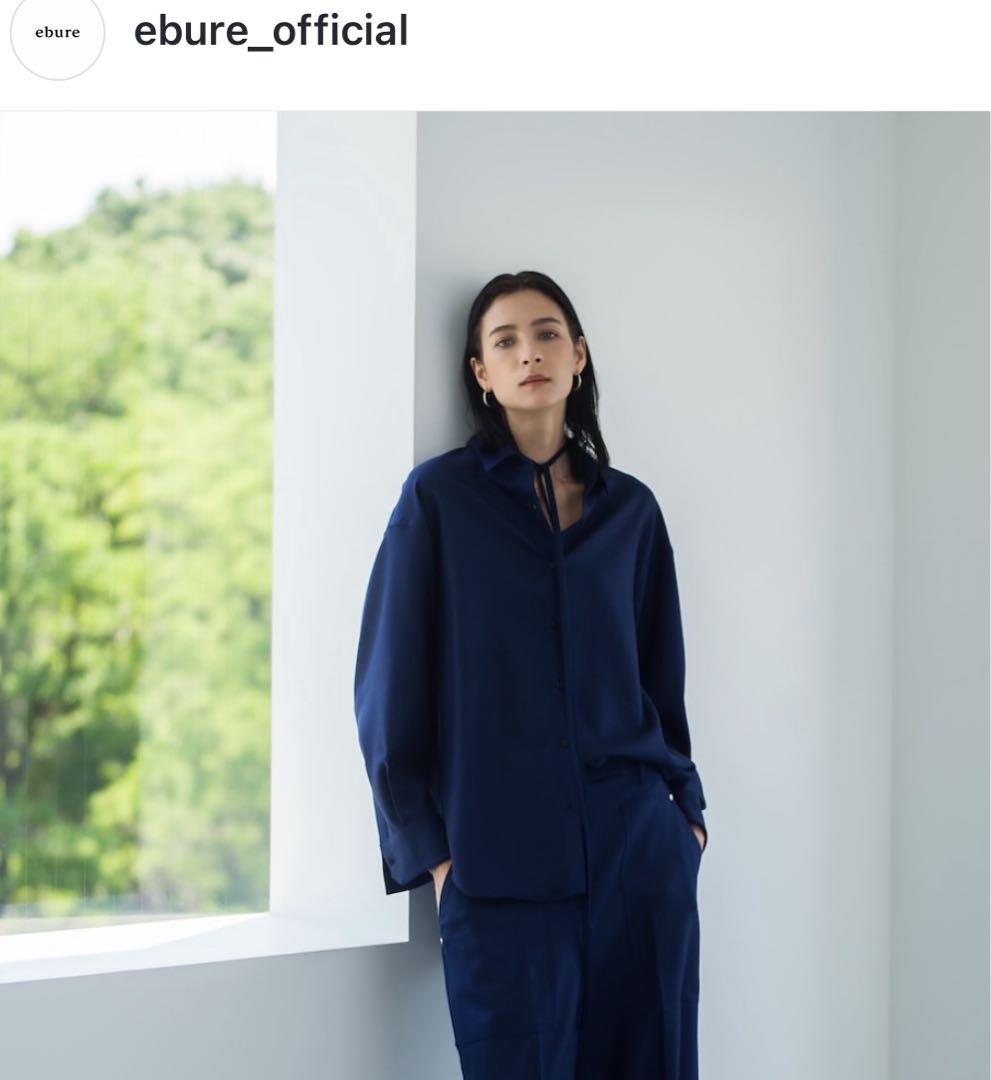 ebure ウールサキソニー リボンタイシャツ 38 ネイビー