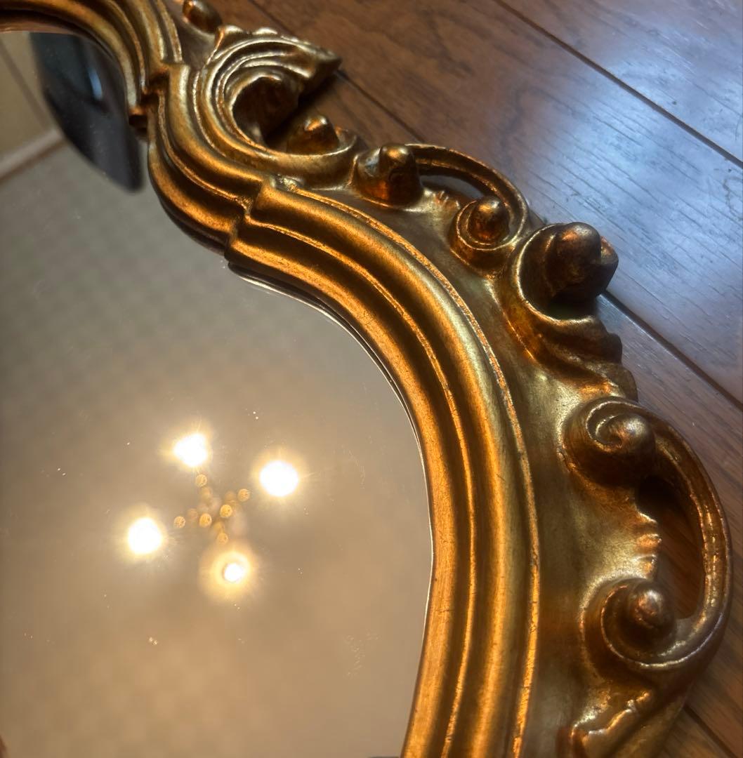 ⚠️特定月末配送　美品イタリア壁掛ミラー　ロココウォール鏡　アンティーク　ゴールド