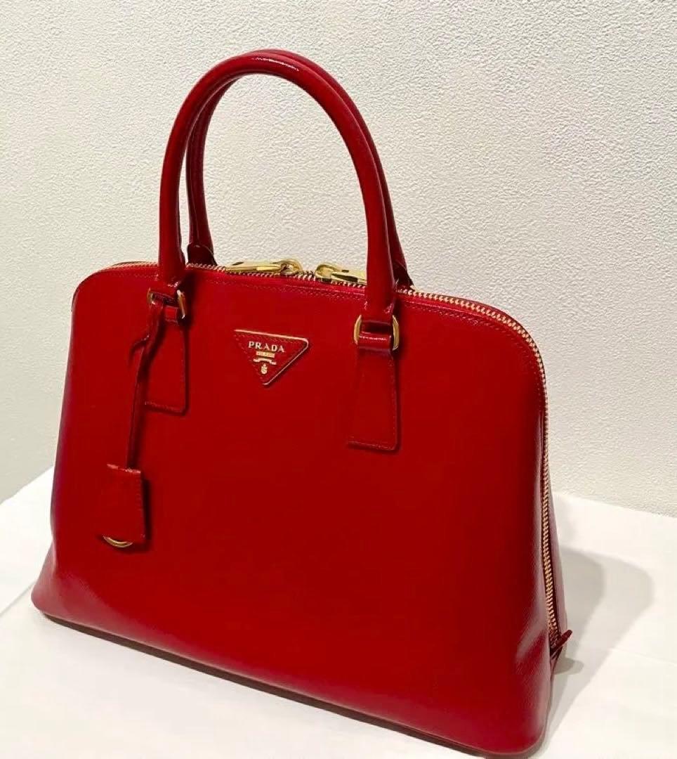 【美品】PRADA プラダ サフィアーノヴェルニ ハンドバッグ 赤 ロッソ