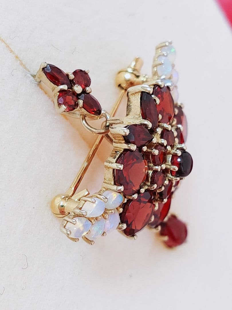 未使用品 碌山 天然ガーネット オパール ブローチ 兼 ペンダント