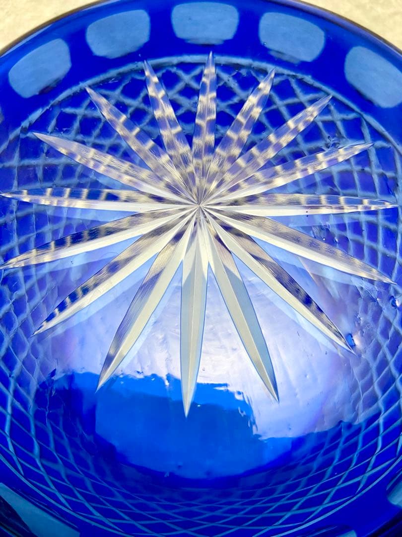 茶道具 水差し 切子 瑠璃色 ブルー 塗蓋【匿名配送】