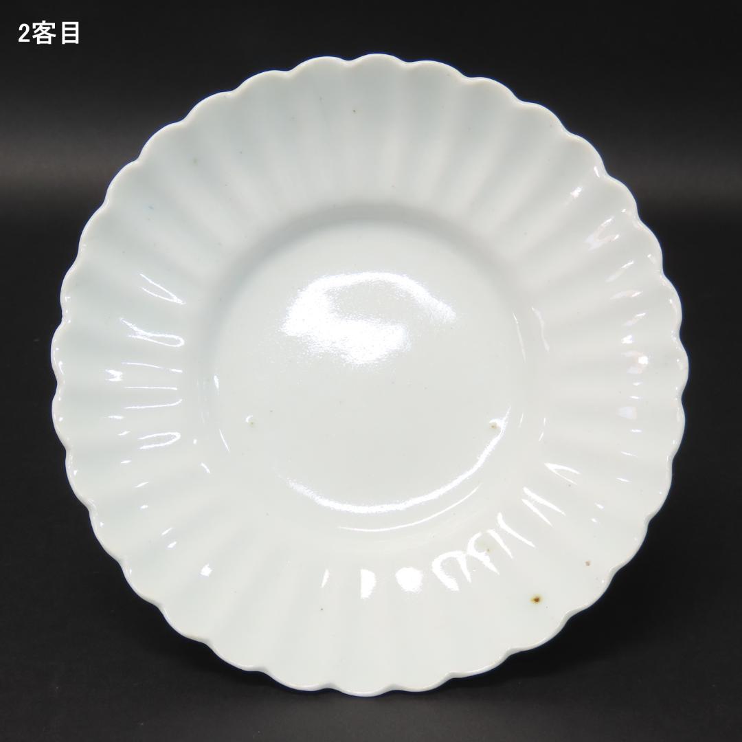 ⭕413 白磁 古伊万里 輪花形 中皿5客 無傷 直径15.5cm 江戸時代後期