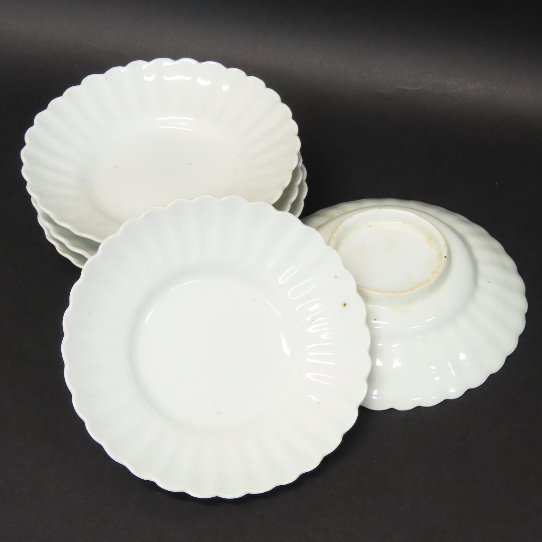 ⭕413 白磁 古伊万里 輪花形 中皿5客 無傷 直径15.5cm 江戸時代後期