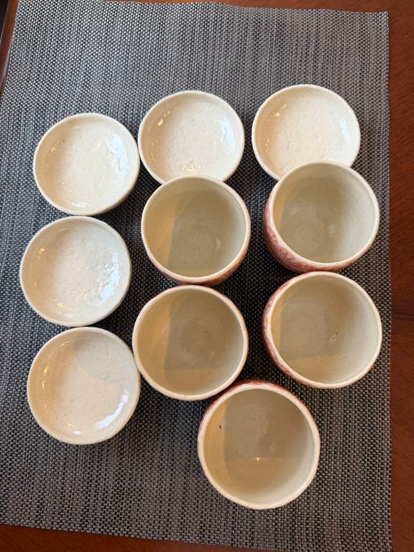 赤絵淡花茶碗蒸し 湯のみ デザート椀 5点セット器 花柄