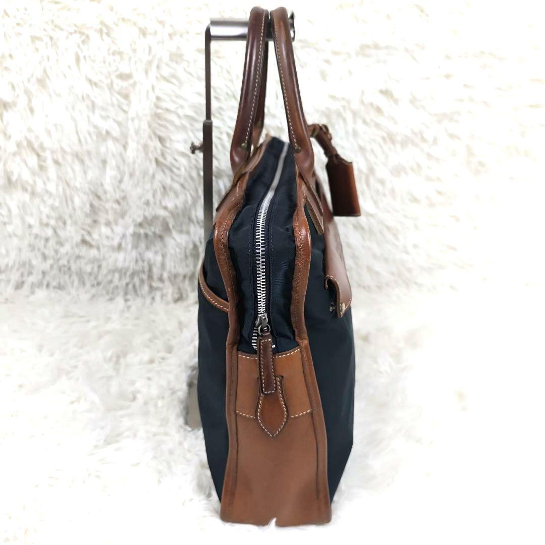 ✨美品✨ フェリージ ブリーフケース 1層 A4可 レザー ナイロン 紺茶