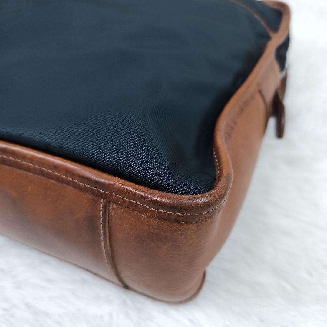 ✨美品✨ フェリージ ブリーフケース 1層 A4可 レザー ナイロン 紺茶